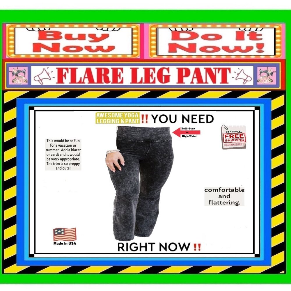 🛑 BOTTOM Fold Over FLARE LEG ➕ LEGGING 🆒 PANT High Waist Mineral Wash BUY NOW❗